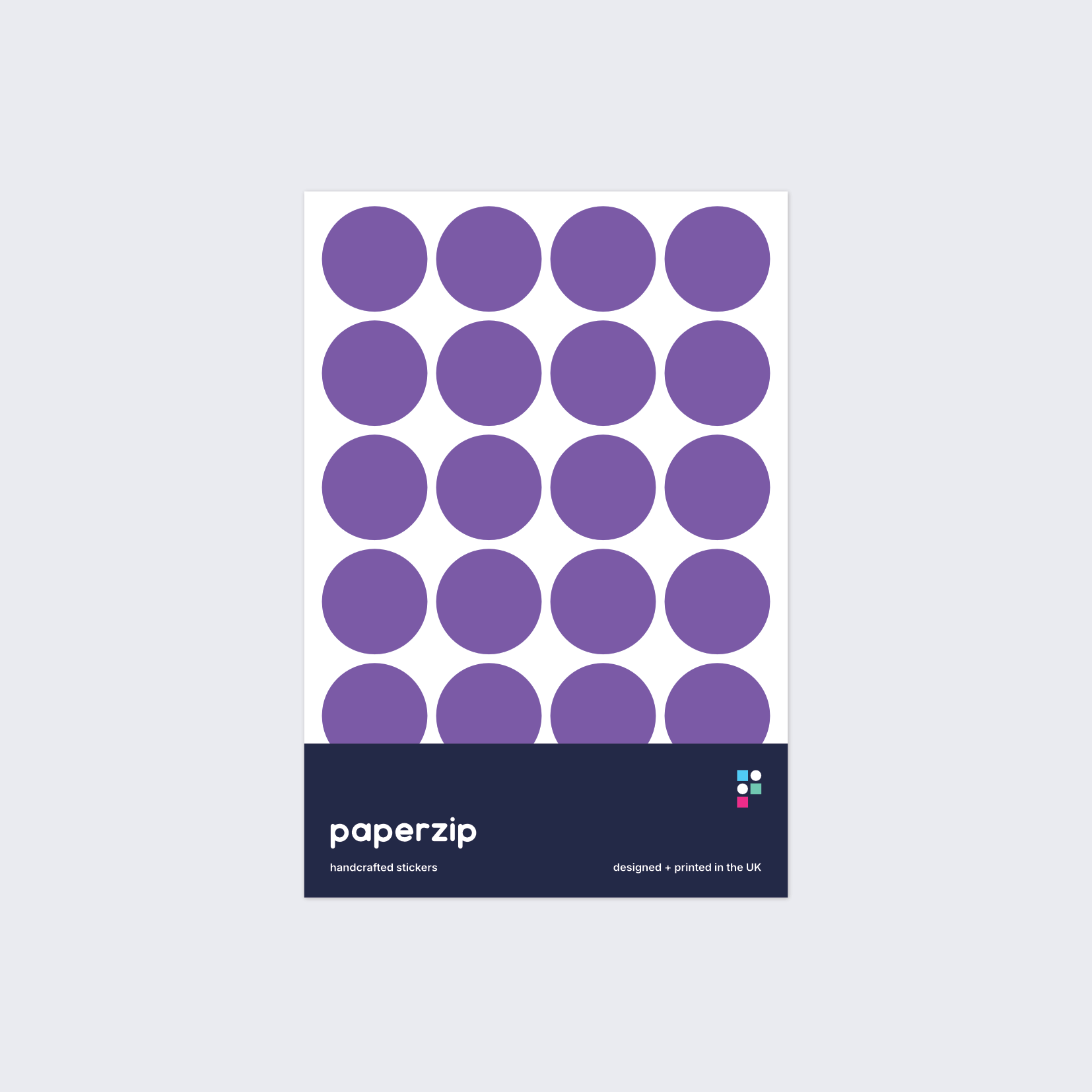 A pack of stickers featuring purple dots for colour coding documents and files.