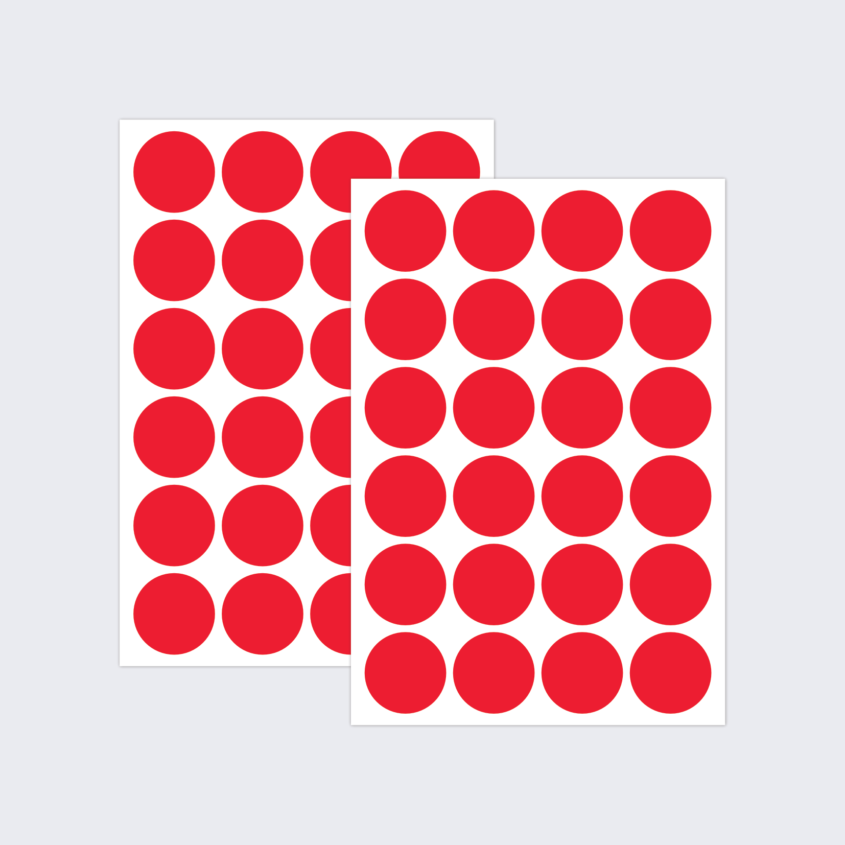 Two sheets of red dot stickers for colour coding documents and files.