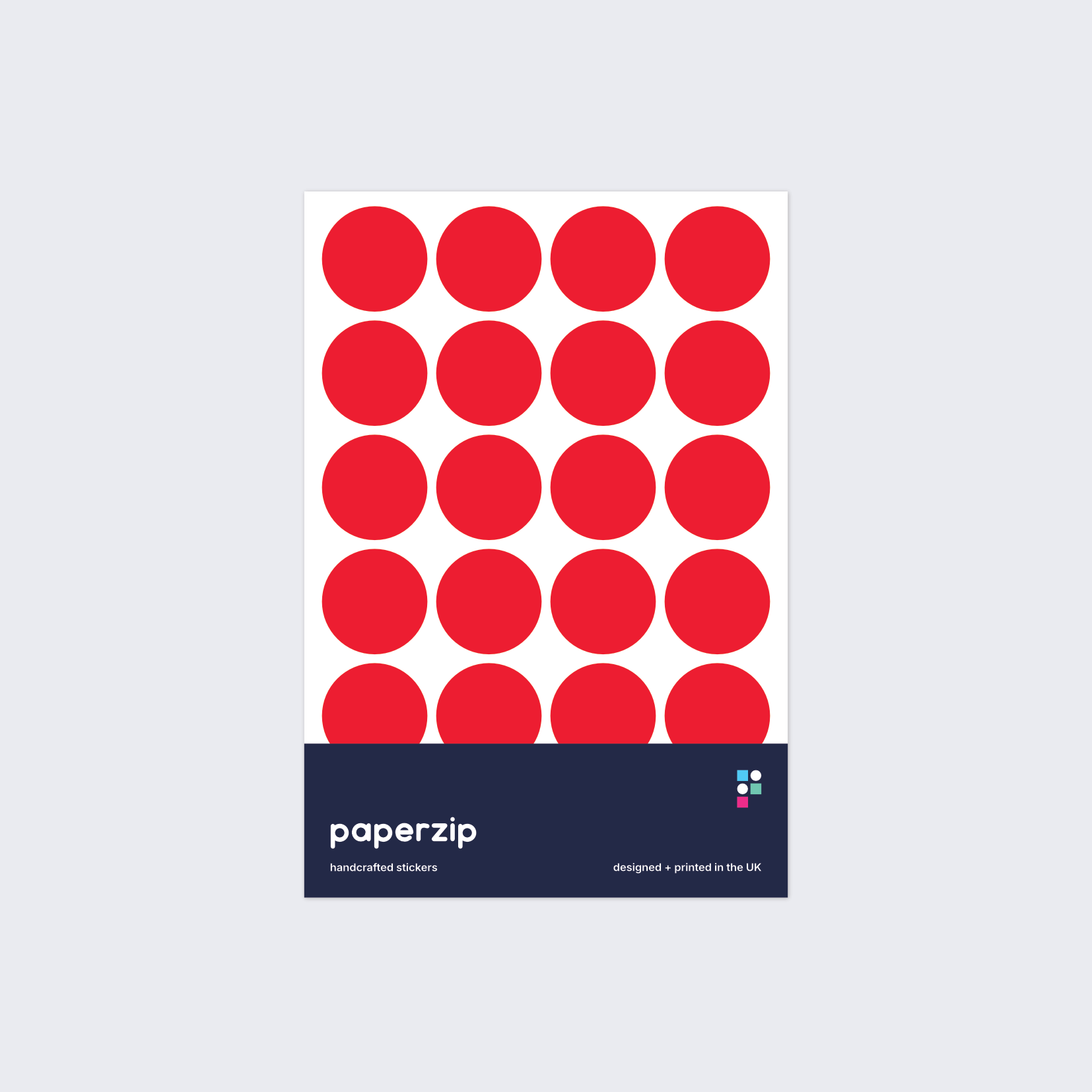 A pack of stickers featuring red dots for colour coding documents and files.
