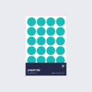 A pack of stickers featuring turquoise dots for colour coding documents and files.