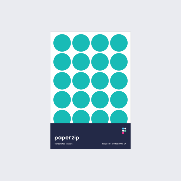 A pack of stickers featuring turquoise dots for colour coding documents and files.