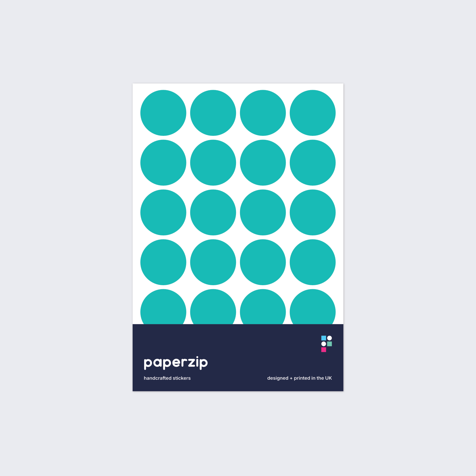 A pack of stickers featuring turquoise dots for colour coding documents and files.