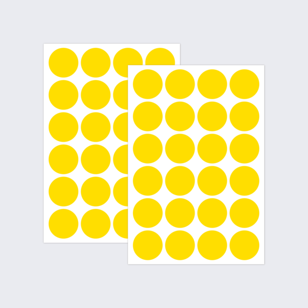 Two sheets of yellow dot stickers for colour coding documents and files.