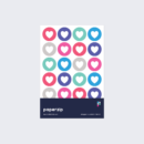 A pack of round heart stickers in various colours.