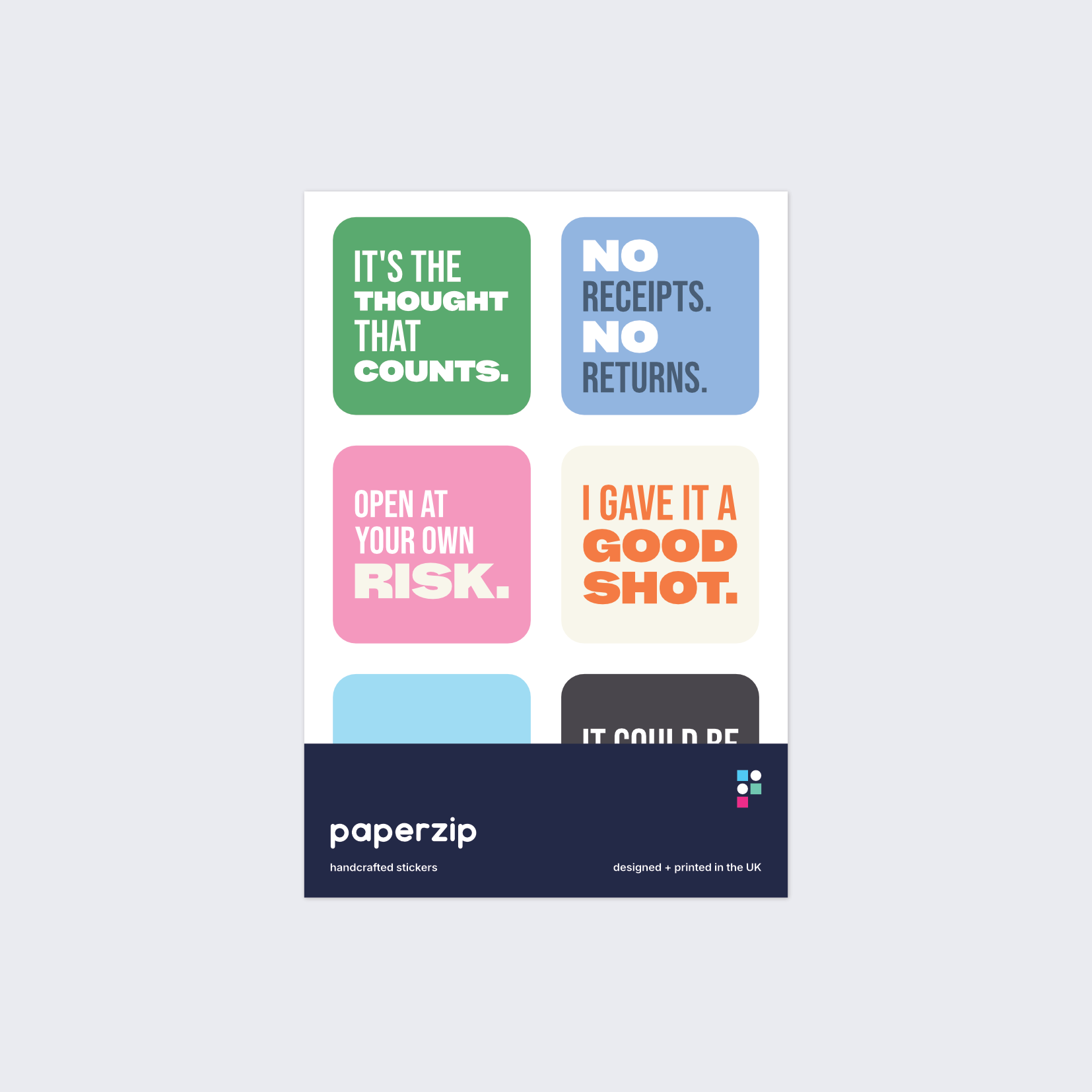 A pack of stickers displaying funny present labels