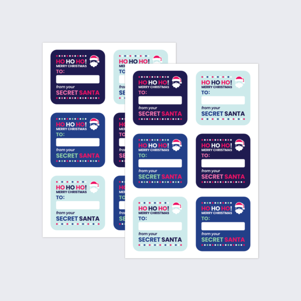 Two sheets of stickers for helping organise Secret Santa gift-giving.