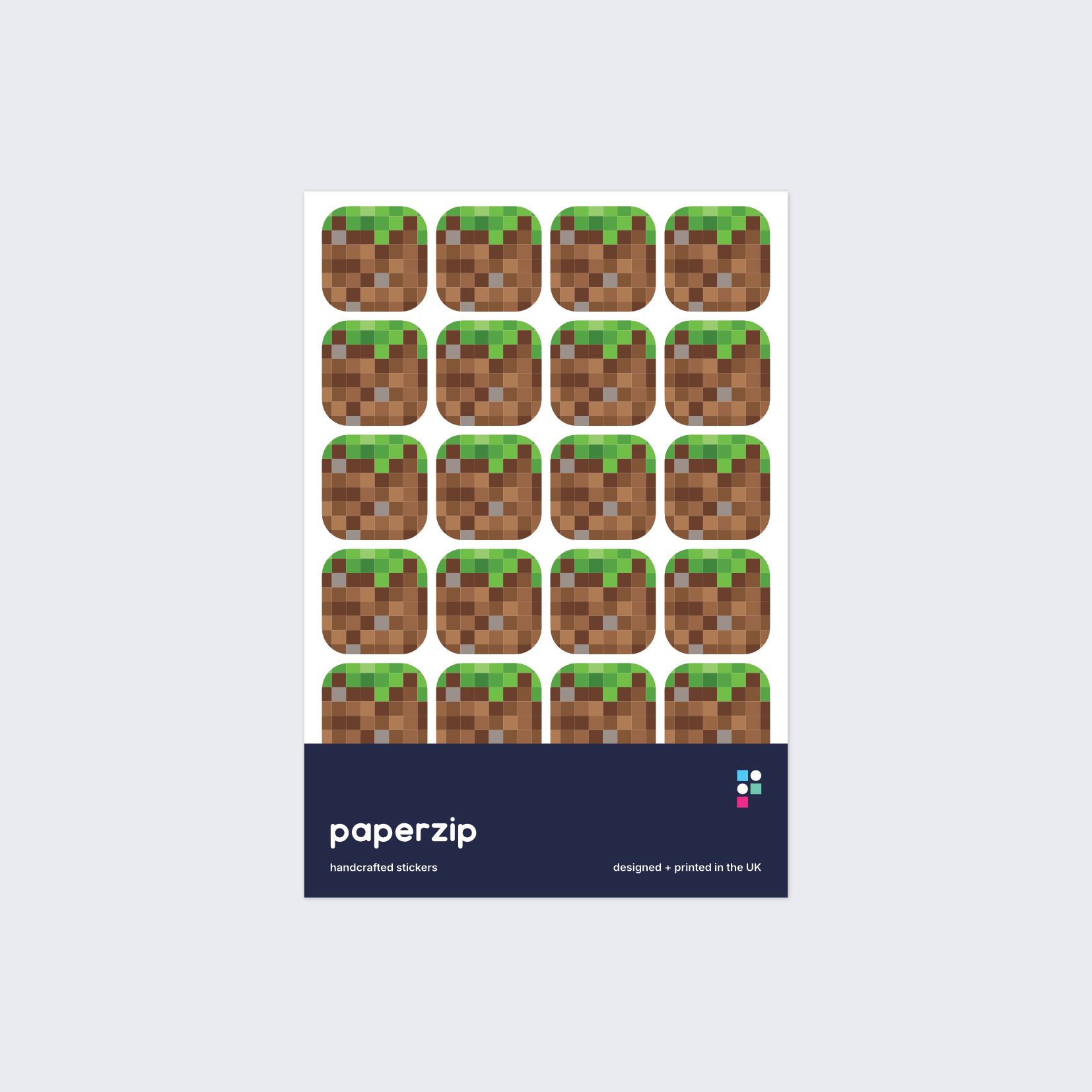 A set of stickers displaying iconic grass blocks in the style of Minecraft.