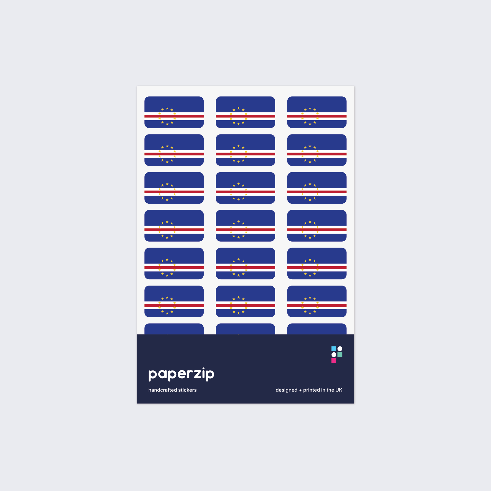 A pack of stickers displaying the national flag of Cape Verde.