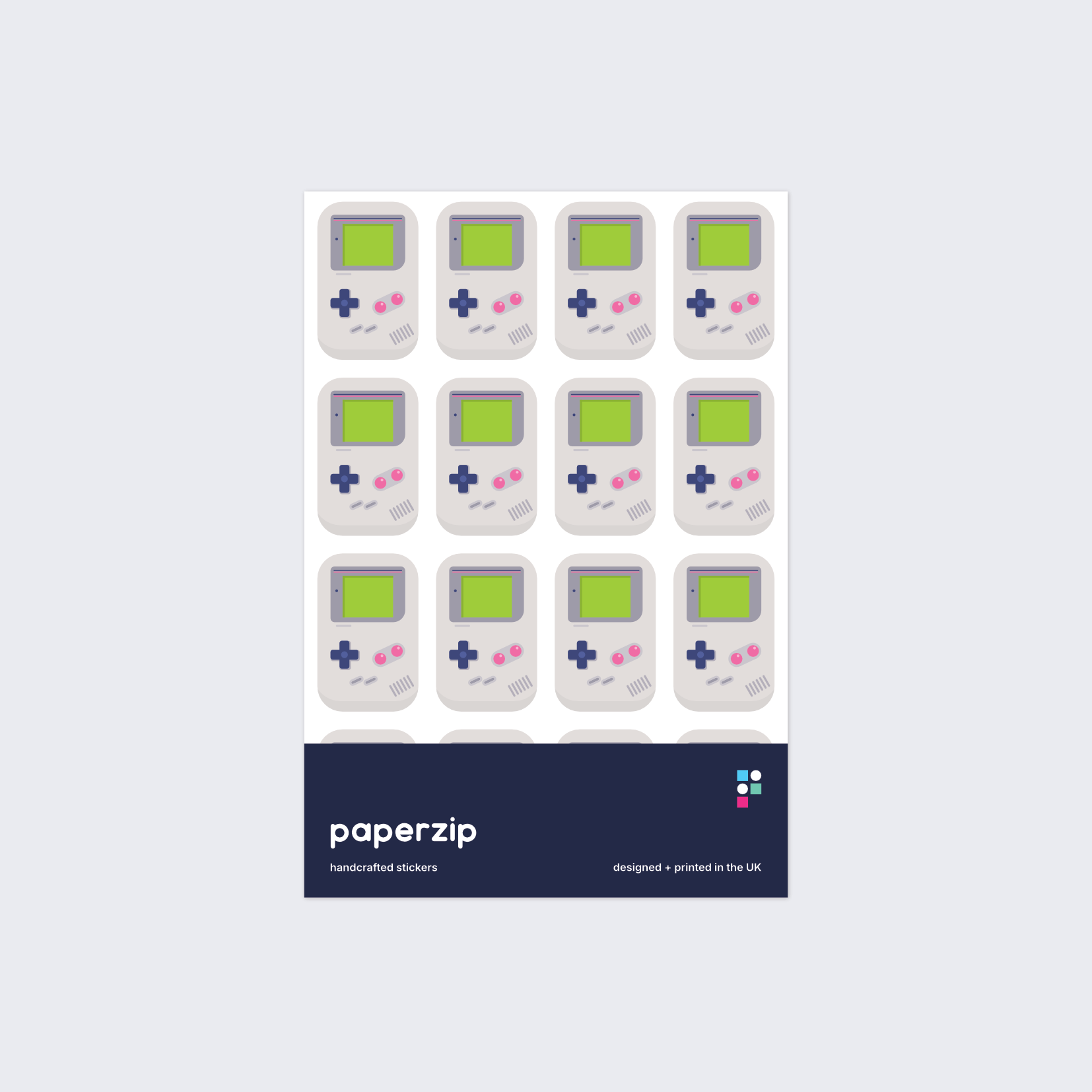 A pack of retro stickers in the style of the Nintendo Game Boy.
