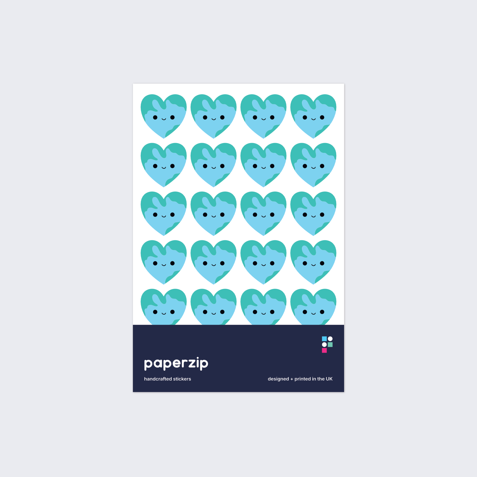 A pack of heart-shaped stickers in the style of Earth.