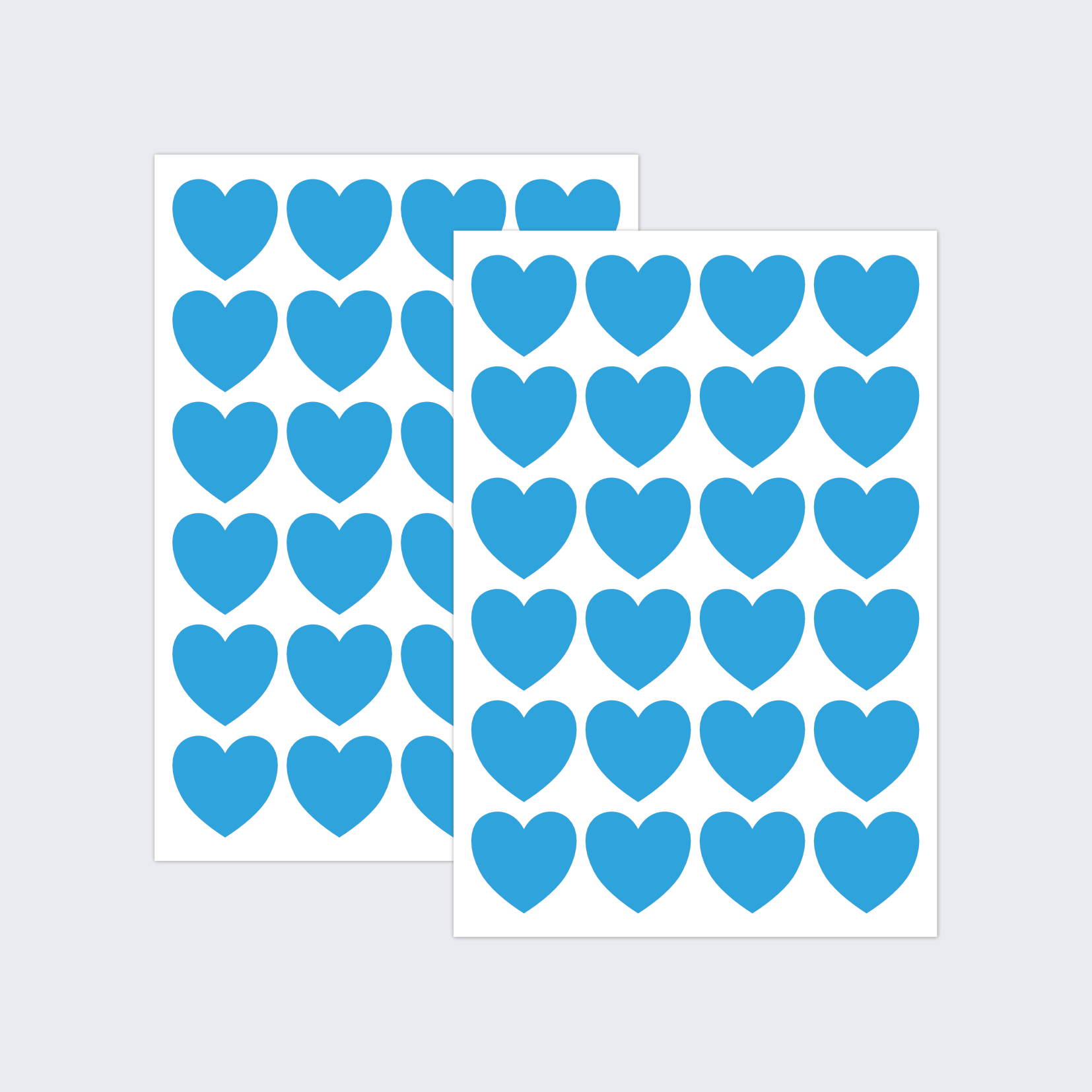 Two sheets of paper stickers in a blue heart-shaped design.