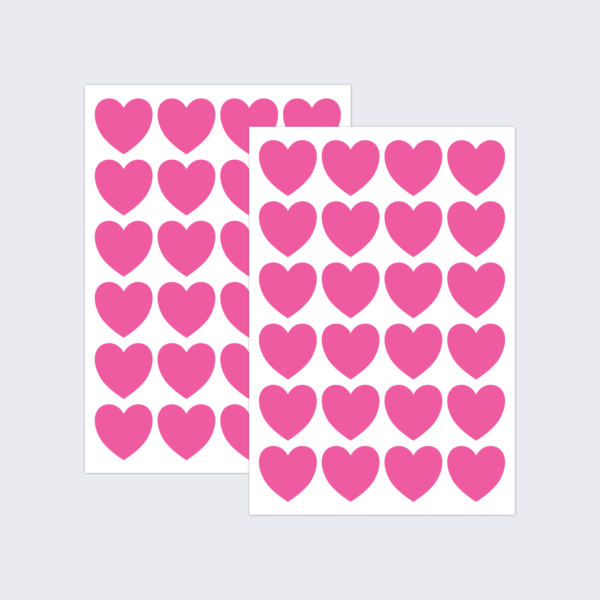 Two sheets of pink heart-shaped paper stickers.