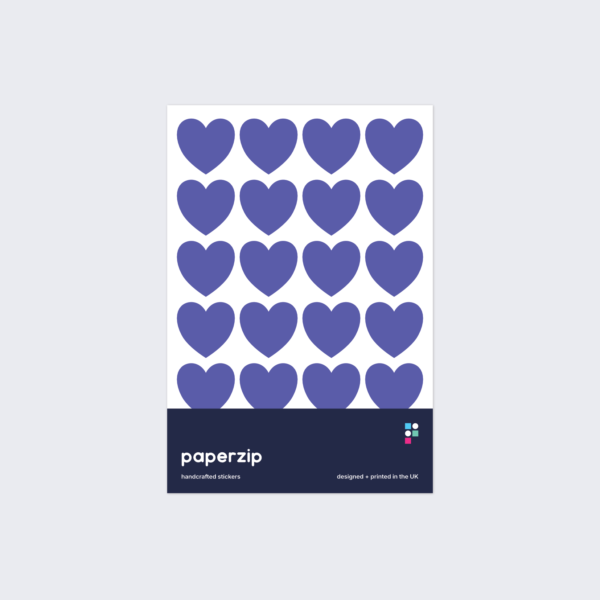 A pack of purple heart-shaped stickers by Paperzip.