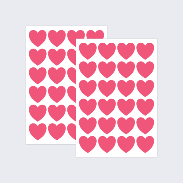Two sheets of red heart-shaped paper stickers.