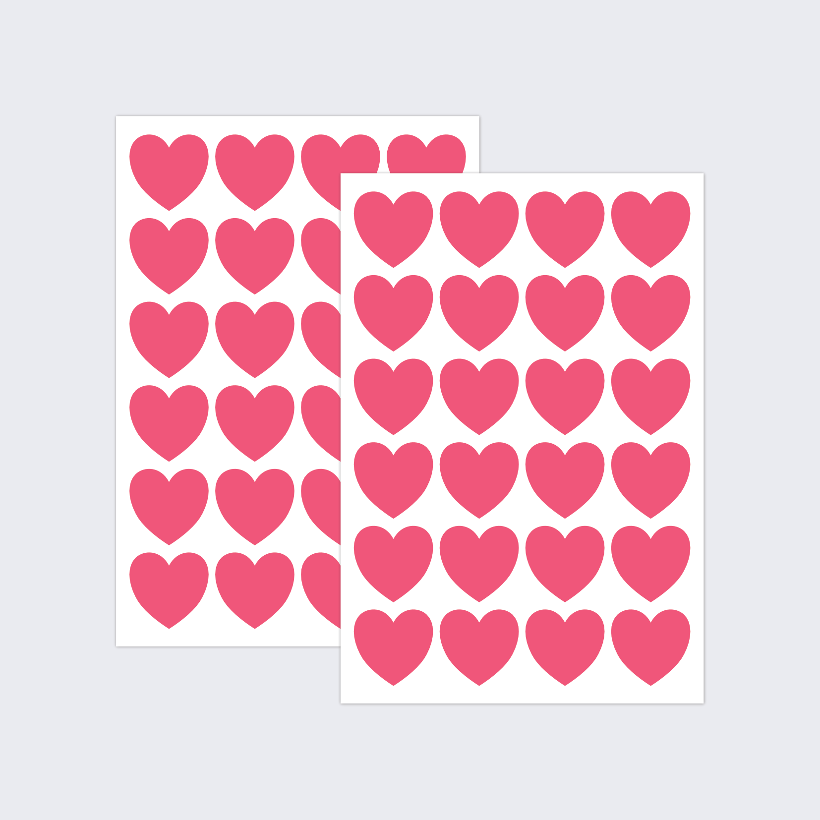 Two sheets of red heart-shaped paper stickers.