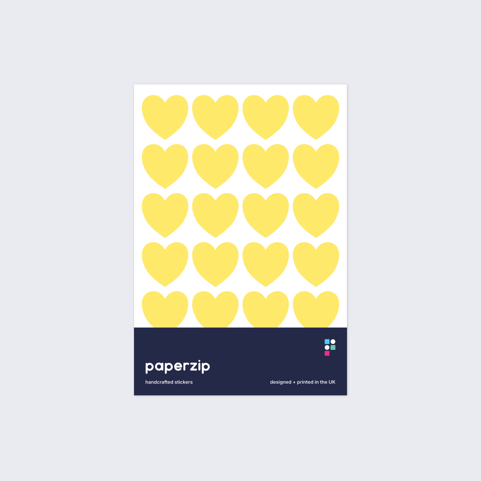 A pack of bright yellow heart-shaped stickers by Paperzip.