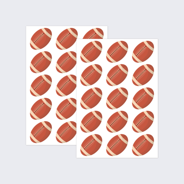 Two sheets of paper stickers in the style of American footballs.