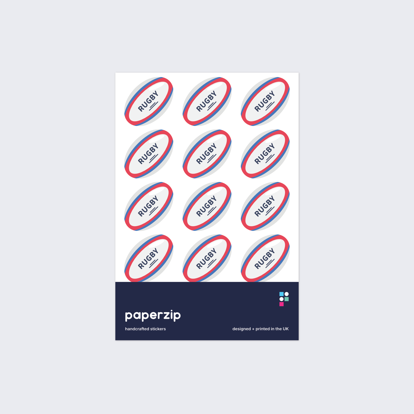 A pack of rugby ball stickers by Paperzip.