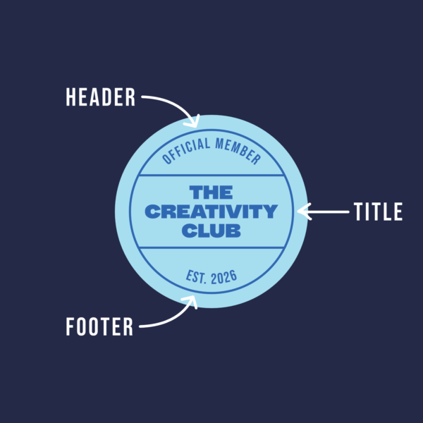 A customisable sticker for a club. The sticker is blue and has various areas that can be personalised.